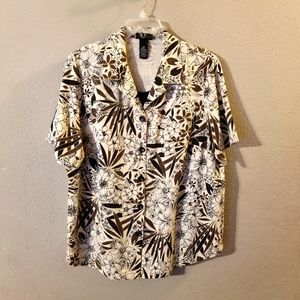 Maggie Barnes Womens Beige/Black/Brown Floral Short Sleeve Button Up Top 16W
